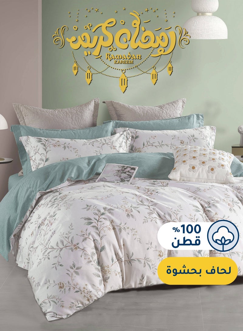 سيد المنسوجات المنزلية مفرش صيفي مزدوج من  قطن، يناسب سرير بحجم 200 × 200 سم، 7 قطع، 100% قطن 200 غرزة، مع الحشوة القابلة للنزع، سلسلة فيرونيكا - Image 1